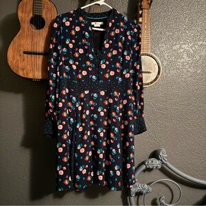 Boden bright Floral on navy Long Sleeve Dress